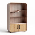 Natural wood bookshelf with two cabinets and three open shelves 80 x 40 x 120cm
