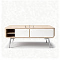 Wooden coffee table with white doors and open shelving in modern style 120 x 60 x 45cm