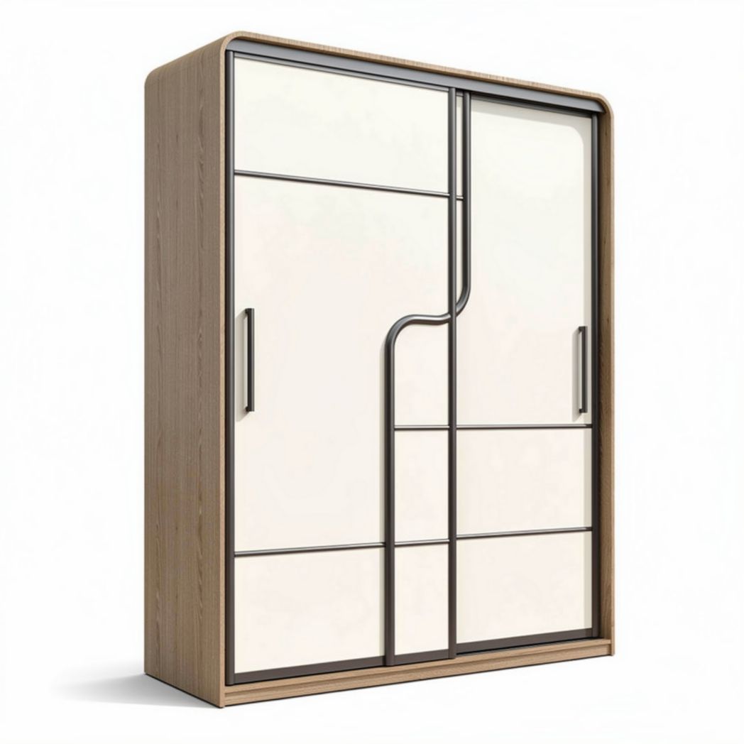 Sliding door wardrobe with wooden frame and glass panels 120 x 40 x 200cm