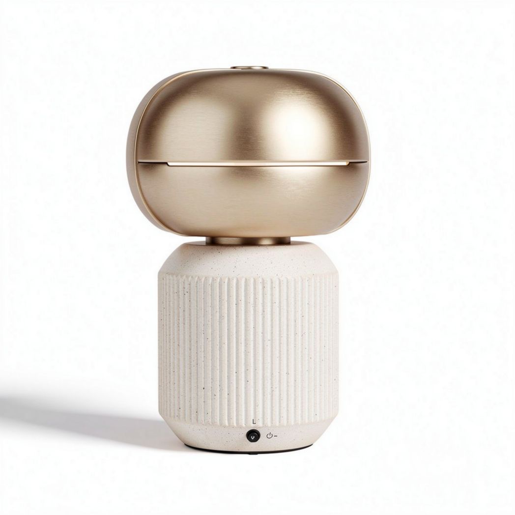 Table lamp with metallic top and textured ceramic base 15 x 15 x 25cm