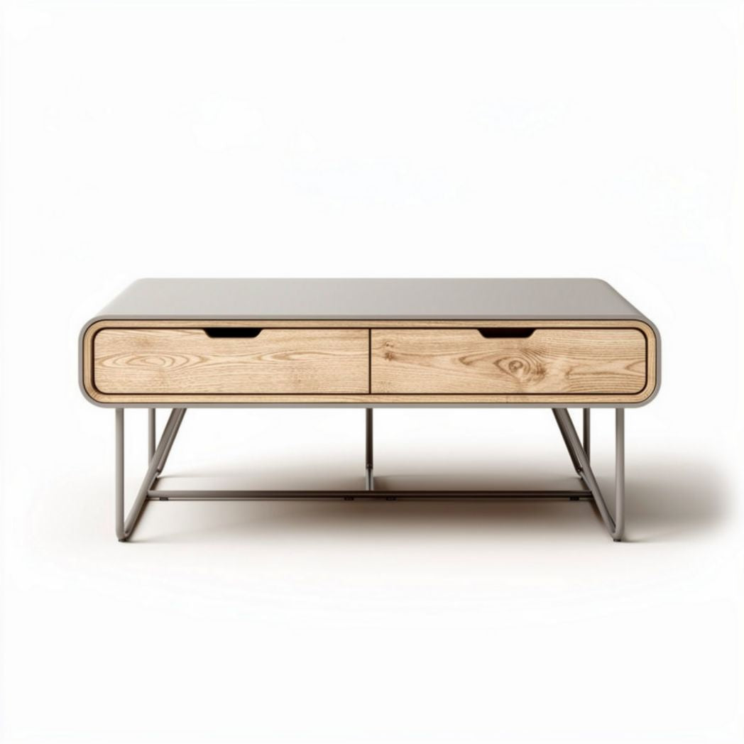 Wood and metal coffee table with two storage drawers 120 x 70 x 40cm