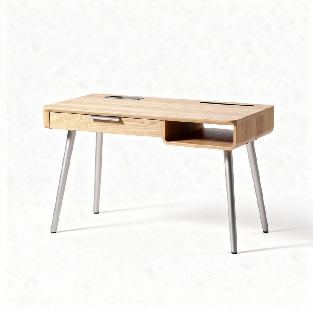Wooden desk with metal legs and storage drawer 120 x 60 x 75cm
