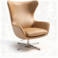 Swivel accent chair in tan leather with stainless steel base 85 x 85 x 100cm