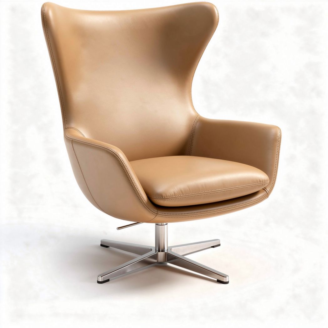 Swivel accent chair in tan leather with stainless steel base 85 x 85 x 100cm