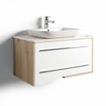 Wall-mounted bathroom vanity with ceramic sink and wood finish 60 x 45 x 30cm