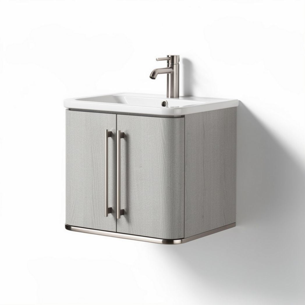 Wall-mounted bathroom vanity cabinet with sink in gray finish 50 x 40 x 30cm