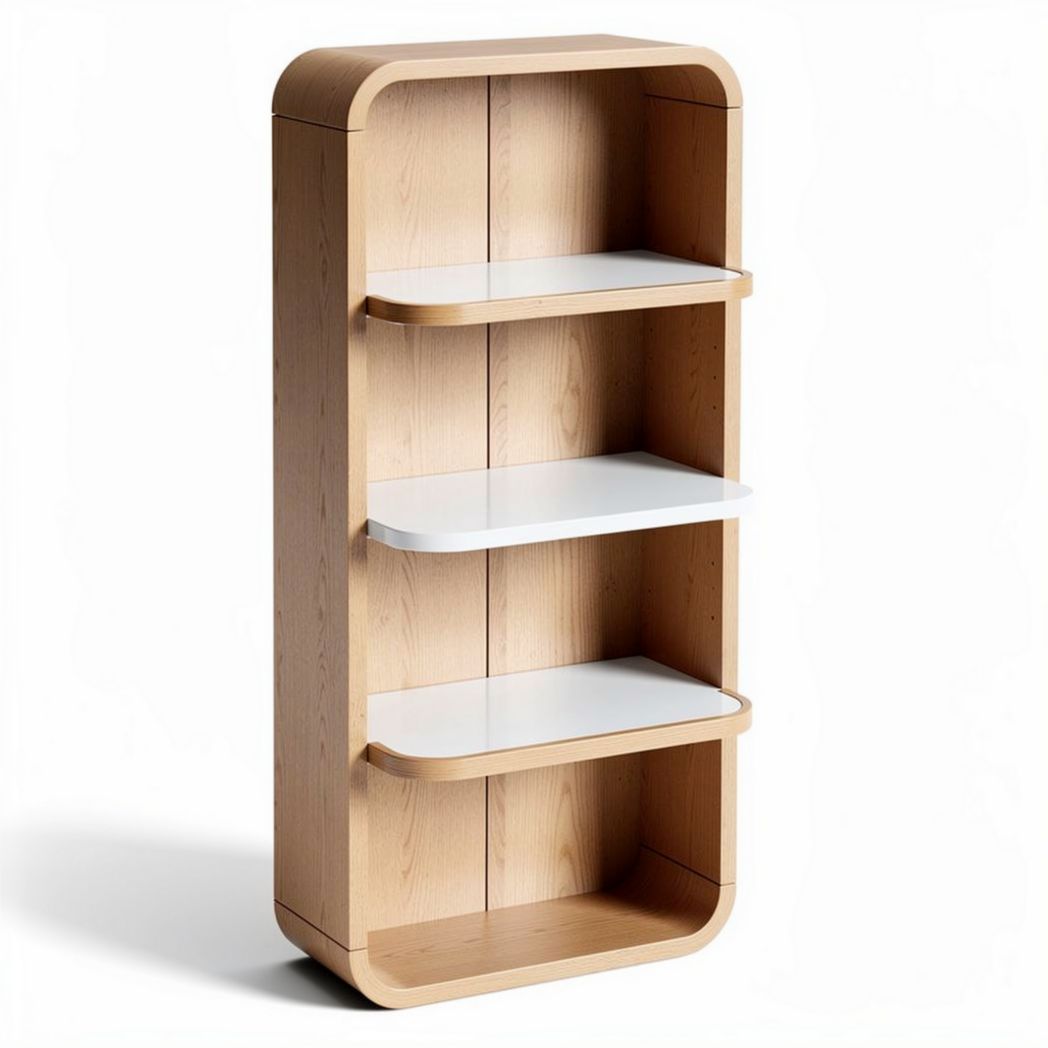 Wooden storage shelf with three white shelves and natural finish 60 x 30 x 120cm