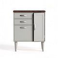 Metal storage cabinet with three drawers and one door in gray and wood finish 80 x 40 x 90cm
