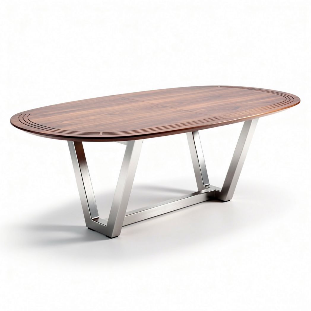 Oval wooden dining table with stainless steel legs 200 x 100 x 75cm