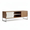 Wooden TV stand with storage compartments and metal legs 150 x 40 x 50cm