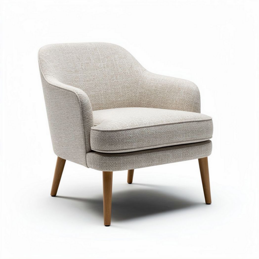Fabric accent chair in light beige with wooden legs 70 x 75 x 80cm