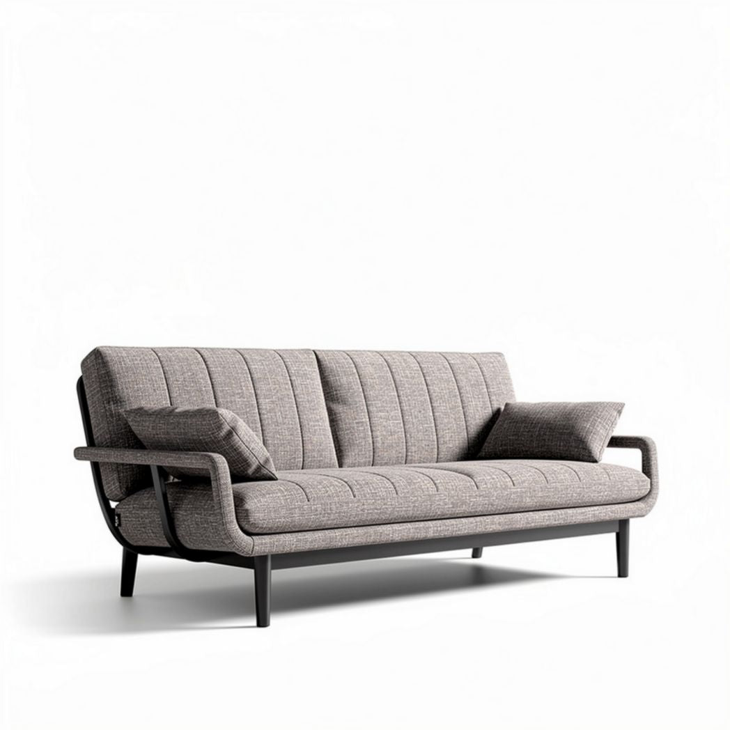 Sofa bed in gray fabric with removable cushions for living room use