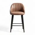 Leather bar stool with a black metal frame and ribbed design 45 x 45 x 100cm