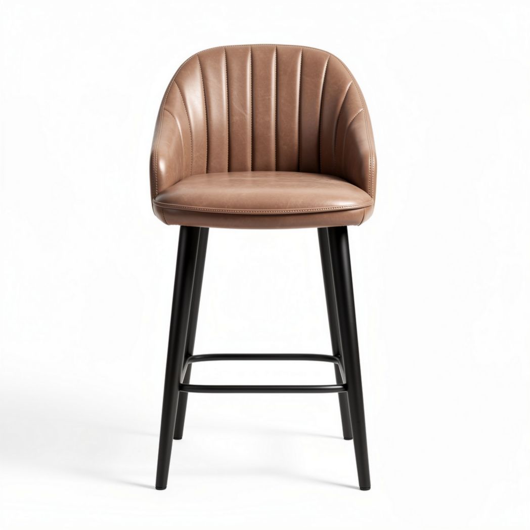 Leather bar stool with a black metal frame and ribbed design 45 x 45 x 100cm
